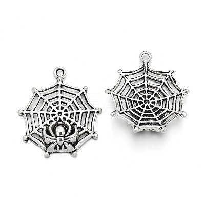 Tibetan Style Alloy Spider & Web Pendants X-TIBEP-N008-09AS-RS-1