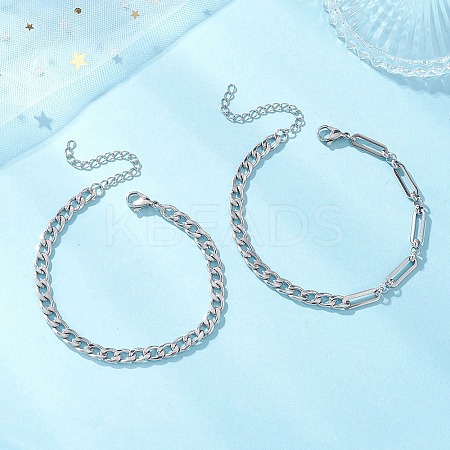 2Pcs 304 Stainless Steel Figaro Chains & Cuban Link Chains Bracelets Sets for Women BJEW-JB13276-1
