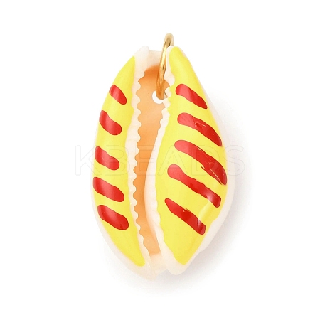 Printed Natural Cowrie Shell Pendants STAS-Z168-03G-01-1