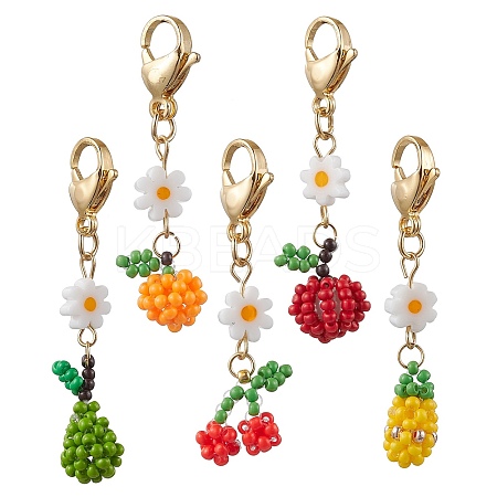 5Pcs Glass Seed Beaded Fruits Pendant Decorations HJEW-MZ00151-1