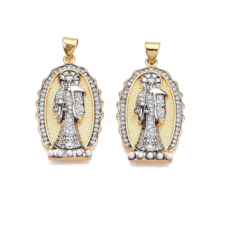 Brass Micro Pave Cubic Zirconia with ABS Imitation Pearl Pendants KK-T070-22G-1