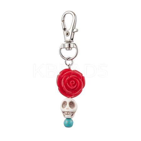 Skull Rose Resin & Synthetic Turquoise Pendant Decoration KEYC-JKC00824-1
