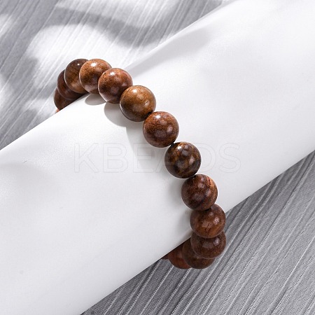 Wood Round Beads Stretch Bracelets for Men Women BJEW-U041-01-1