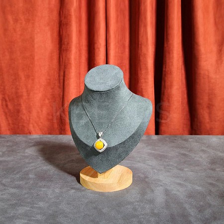 Velvet Bust Necklace Display Stands with Wooden Base ODIS-Q041-02A-02-1