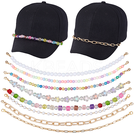8Pcs 8 Styles Acrylic Beads & Aluminum Cable Chains & 304 Stainless Steel Baseball Cap Chain HJEW-SC0002-47-1