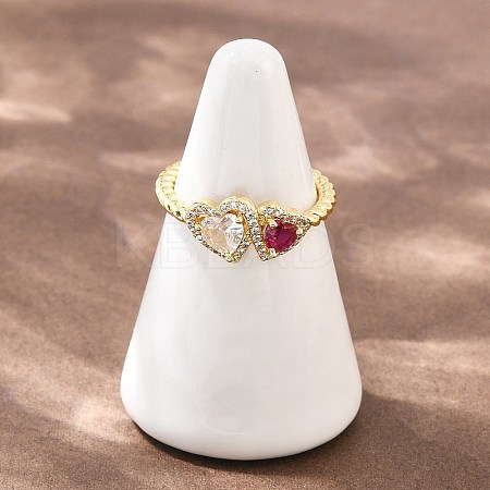 Brass Micro Pave Cubic Zirconia Cuff Open Rings for Women RJEW-C153-04G-02-1