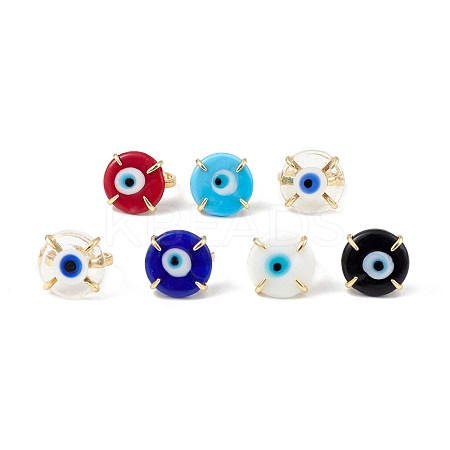 Lampwork Evil Eye Open Cuff Ring RJEW-C051-01G-1