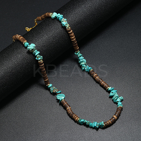 Bohemian Turquoise Stone Coconut Shell Surf Punk Necklace for Men NI4745-1-1