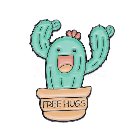 Cartoon Free Hugs Cactus Alloy Enamel Brooches PW-WGA90F9-02-1