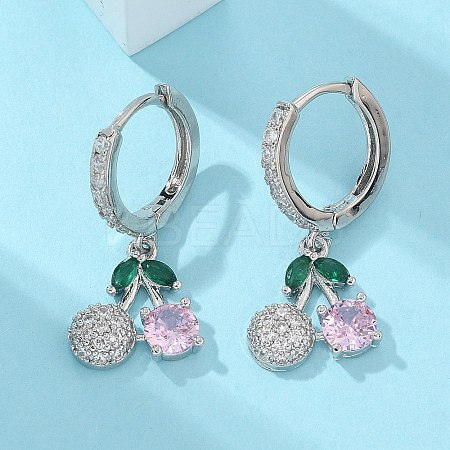 Brass Micro Pave Cubic Zirconia Hoop Earrings EJEW-R016-15P-1