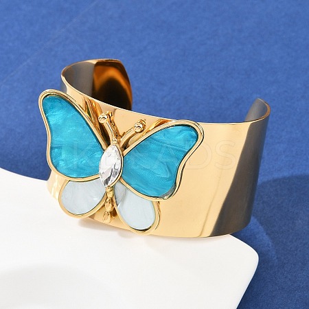 304 Stainless Steel Acrylic Cuff Bangles for Women LS-BJEW-A049-05G-02-1