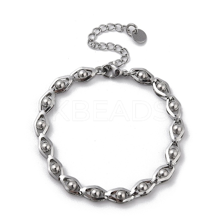 Non-Tarnish 304 Stainless Steel Hollow Horse Eye Link Chain Bracelets for Women Men BJEW-Q343-11P-1