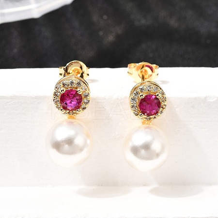 Round Brass Micro Pave Cubic Zirconia Stud Earrings EJEW-A135-20G-1