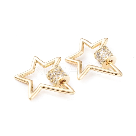 Brass Micro Pave Clear Cubic Zirconia Screw Carabiner Lock Charms X-KK-F814-30G-1