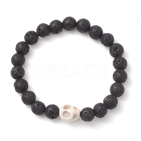 8.5mm Round Natural Lava Rock Beaded Stretch Bracelets BJEW-JB10465-04-1