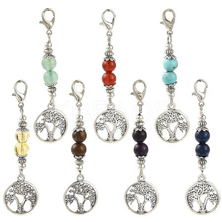 7Pcs Natural & Synthetic Gemstone and Alloy Pendant Decorations HJEW-FS00043-1