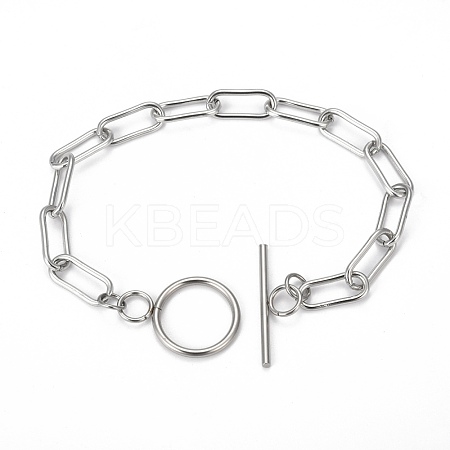 Tarnish Resistant 304 Stainless Steel Paperclip Chain Bracelets STAS-P001-59P-1