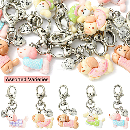 10Pcs Dog Resin Pendant Decorations HJEW-YW00306-1