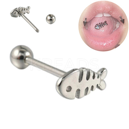 304 Stainless Steel Fish Bone Straight Barbell 15 Gauge Piercing Tongue Rings for Women Men FS-WG89F3B-01-1