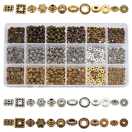 900Pcs 18 Styles Tibetan Style Alloy Spacer Beads TIBEB-PH0005-13-1