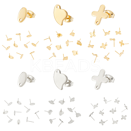 60Pcs 6 Style 304 Stainless Steel Stud Earring Findings STAS-DC0010-19-1