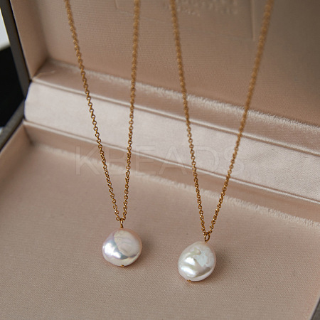 Summer Natural Freshwater Pearl Oval Safety Button Pendant Necklaces ZU8498-1