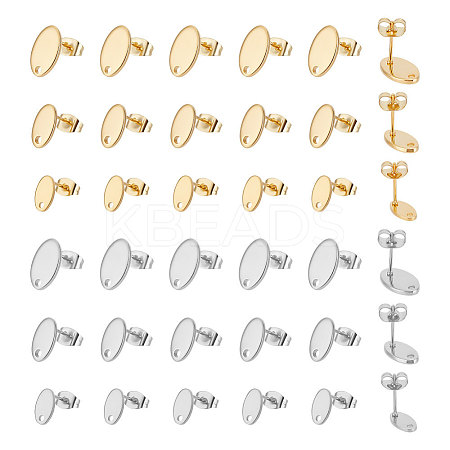 36Pcs 6 Styles 201 Stainless Steel Stud Earring Findings with Hole EJEW-UN0002-41-1