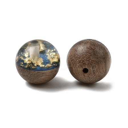 Walnut Wood with Resin Gold Foil Beads WOOD-G025-01A-1