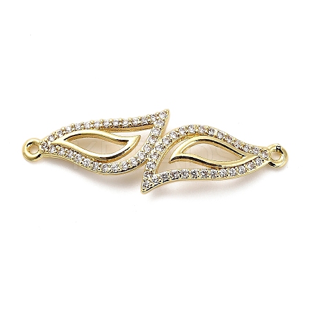Brass Micro Pave Clear Cubic Zirconia Double Leaves Connector Charms KK-L229-057G-1