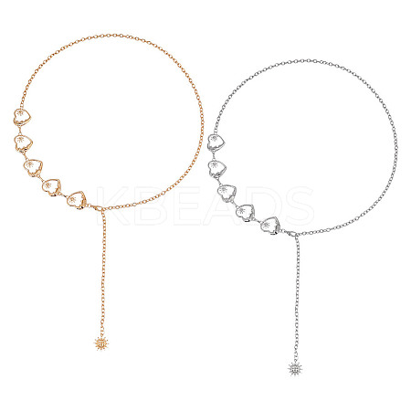 2Pcs 2 Colors Moon & Sun Alloy Link Chain Belts AJEW-GO0001-78A-1