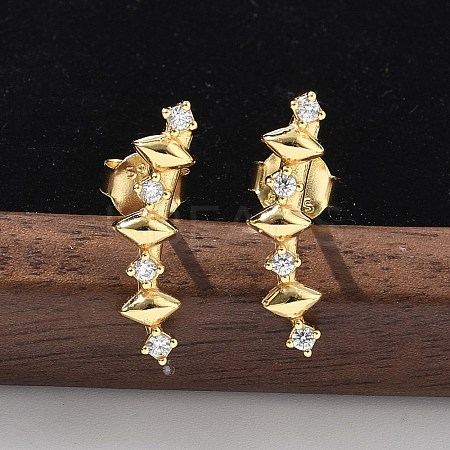 925 Sterling Silver Clear Cubic Zirconia Stud Earrings EJEW-Q032-01G-G-1