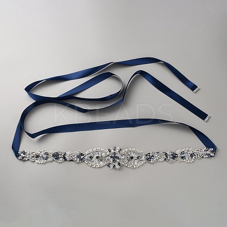 Flower Full Crystal & Montana Rhinestone Handmade Bridal Belts for Wedding Dresses AJEW-WH20006-233A-03-1