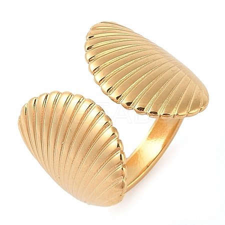 Ion Plating(IP) 304 Stainless Steel Shell Shape Open Cuff Rings for Women RJEW-Z057-02G-1