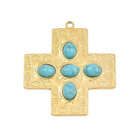 Bohemian Style 304 Stainless Steel with Synthetic Turquoise Pendants STAS-G381-02G-06-1