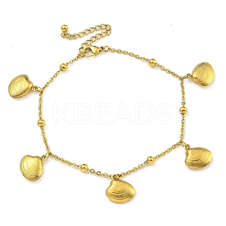 PVD Vacuum Plating Summer Beach 304 Stainless Steel Cable Chains Shell Shaped Charm Bracelets BJEW-P334-06G-1