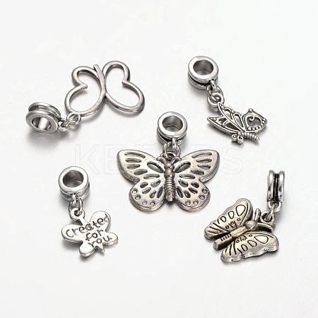 Mixed Tibetan Style Alloy  Butterfly European Dangle Charms PALLOY-JF00054-1