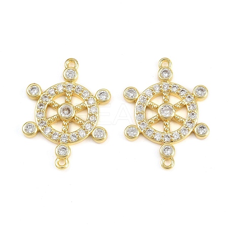 Brass Pave Clear Cubic Zirconia Helm Connector Charms KK-C114-11G-1