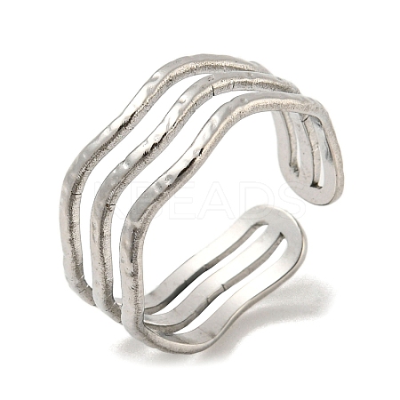 Non-Tarnish 304 Stainless Steel Triple Lines Open Cuff Ring LS-RJEW-C067-07P-1