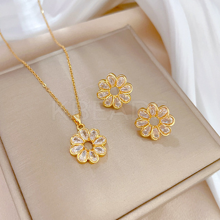Brass Micro Pave Cubic Zirconia Pendant Necklace & Stud Earrings WG7AC39-07-1
