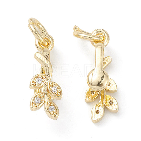 Rack Plating Brass Pave Cubic Zirconia Leaf Shape Ice Pick Pinch Bails X-KK-G464-07LG-1