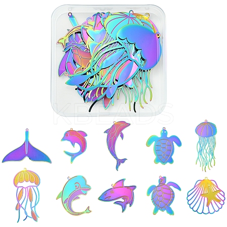 20Pcs 10 Styles Ion Plating(IP) 304 Stainless Steel Etched Metal Embellishments Pendants STAS-FS0001-53-1