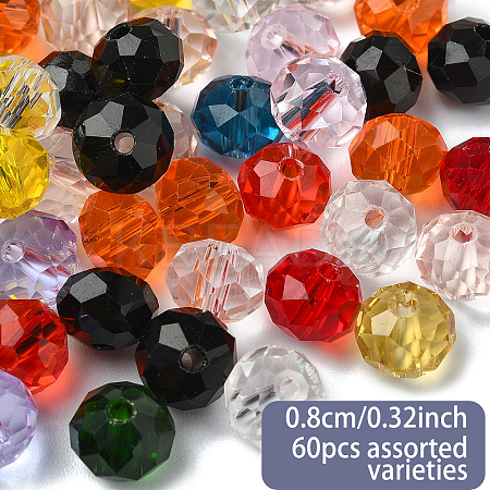 Faceted Rondelle Transparent Glass Beads GLAA-YW0004-13B-1