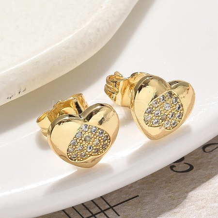 Brass Micro Pave Clear Cubic Zirconia Stud Earrings EJEW-D305-13G-1