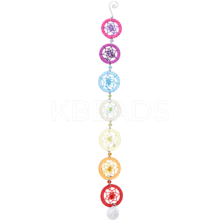 Handmade Rainbow Faux Suede & PP Plastic Woven Web/Net Pendant Decorations HJEW-WH20019-16P-1