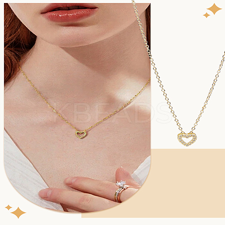 1Pc Brass Crystal Rhinestone Hollow Heart Pendant Necklaces for Women NJEW-LP0002-84-1