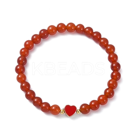 Natural Carnelian Round Beaded Stretch Bracelets BJEW-JB09881-05-1
