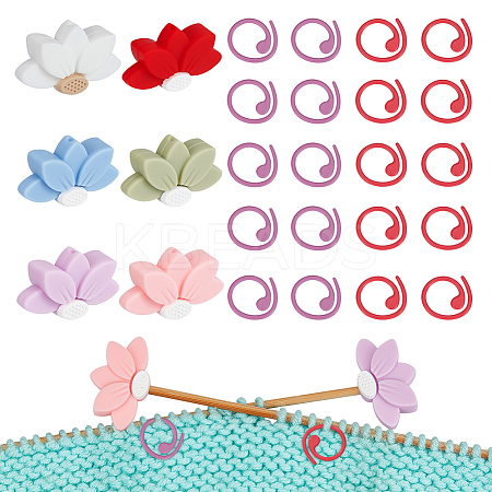 6Pcs 6 Colors Lotus Silicone Beads Knitting Needle Protectors/Knitting Needle Stoppers DIY-NB0010-33-1