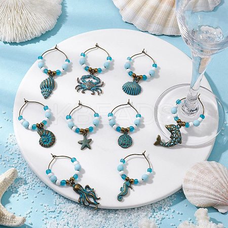 Sea Animal Alloy Wine Glass Charms AJEW-JO00259-1