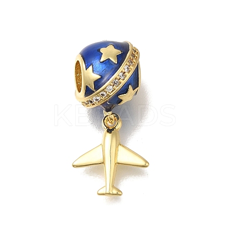 Brass Blue Enamel European Dangle Charms KK-M101-09G-1