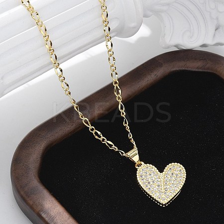 Brass Micro Pave Clear Cubic Zirconia Heart Pendant Necklaces for Women NJEW-M088-01G-01-1